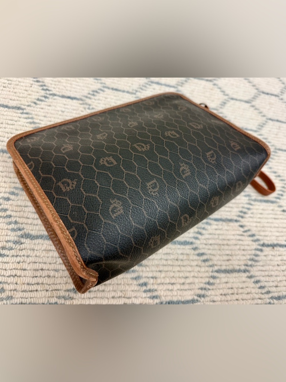 DIOR Vintage Iconic Honeycomb Monogram Brown Coated Canvas Wristlet Clutch Bag - Picture 9 of 16